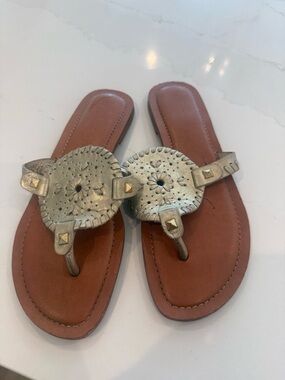 Jack Rogers Metallic Gold Leather Toe-Post Sandals - Women